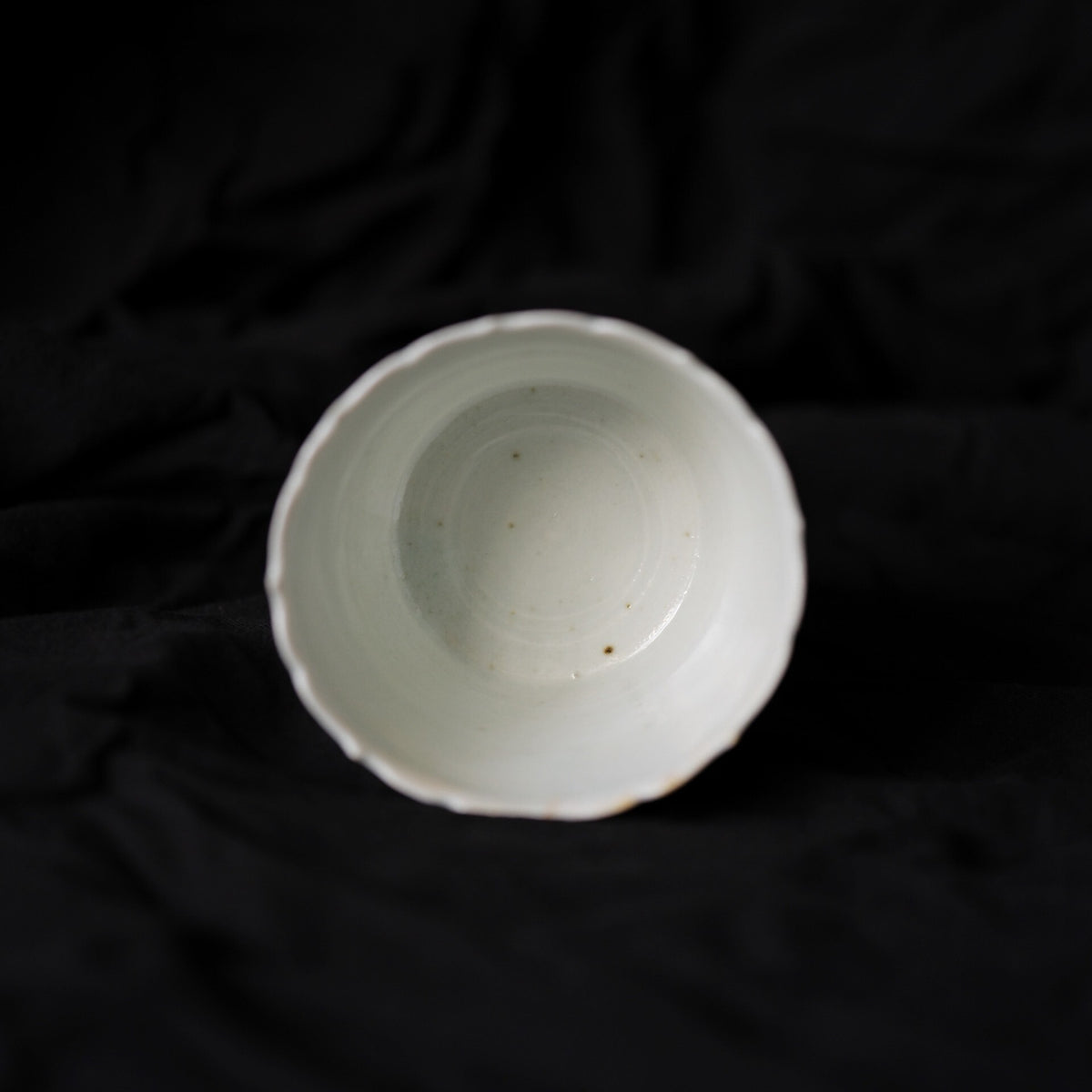 Tsutomu Takeshita wood-fired white porcelain scalloped-edge coffee cup / latte cup / hand-held cup
