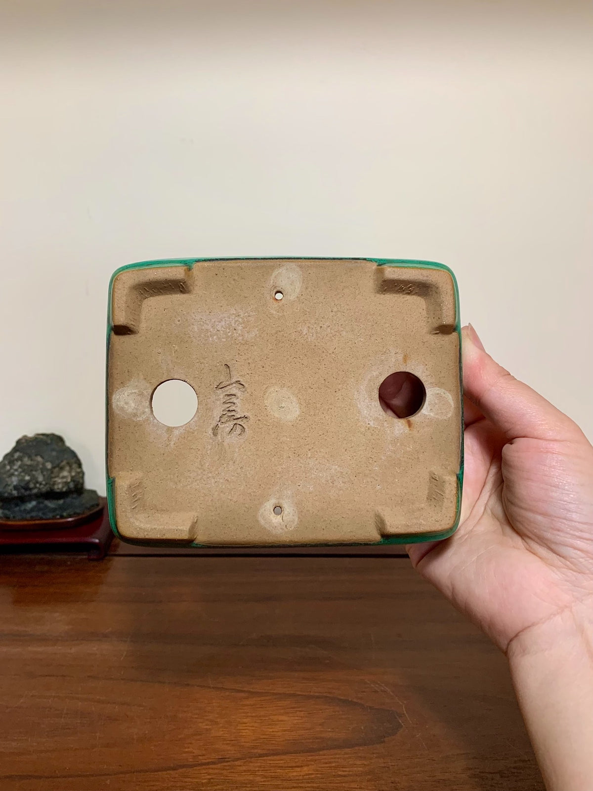 Cloth-Textured Glaze, Middle Band, Rectangular Maple Tree Pot by Yamafusa