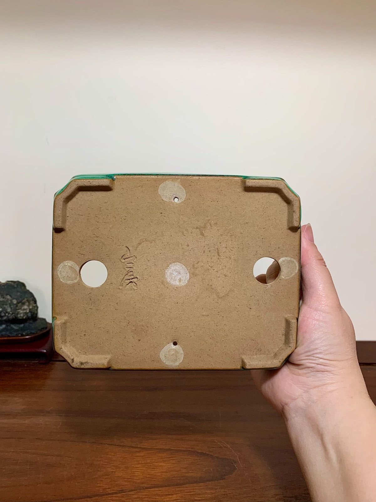 Cloth-Textured Glaze, Cut-Corner Rectangular Maple Tree Pot by Yamafusa