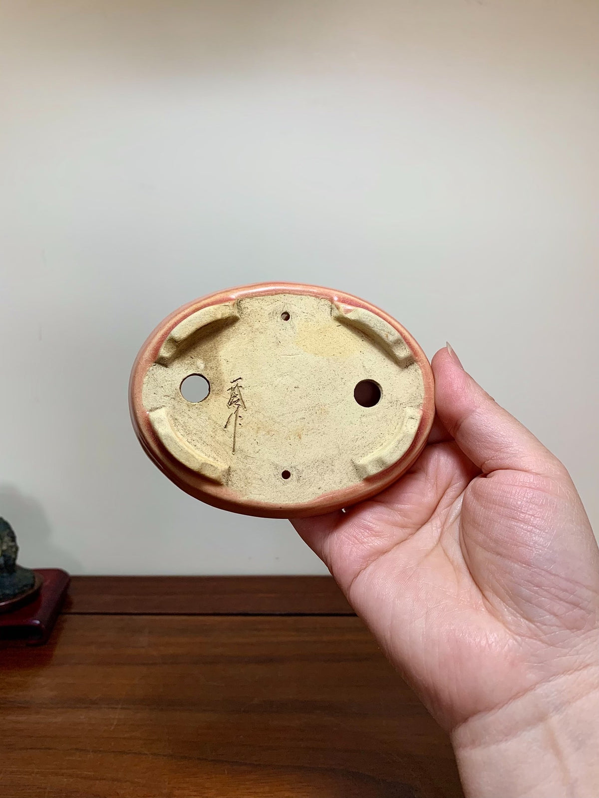 Sōzō Ikkō Peach-Blossom Glaze Oval Japanese Bonsai Pot