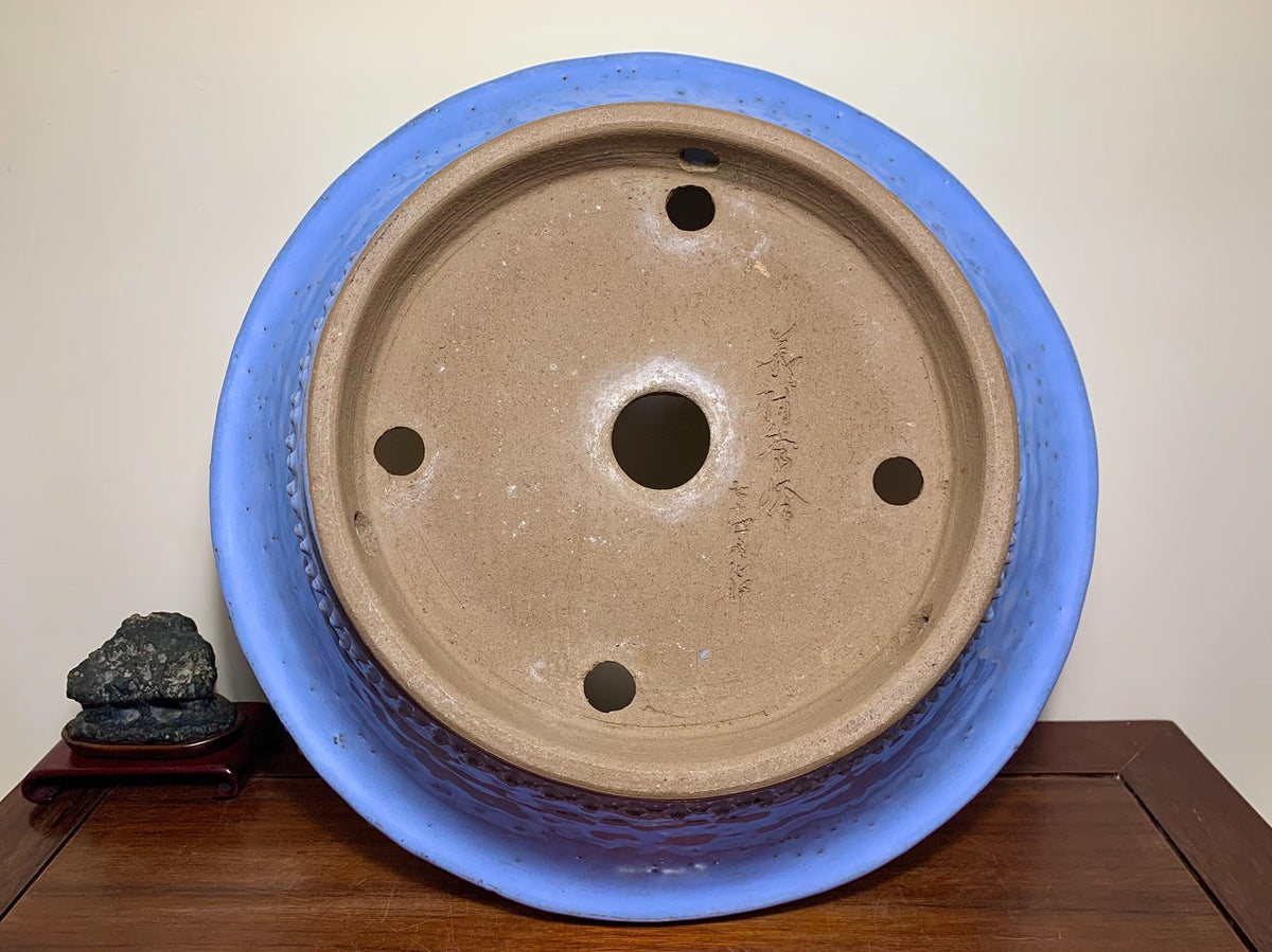 Kinyo Ruri Glaze, Outer Rim, Floral Feet, Round Pot by Shuufu