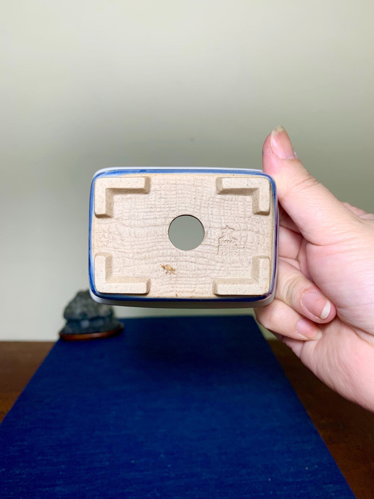 Tōsen, Small Rectangular Japanese Bonsai Pot, Landscape Motif by Marutou