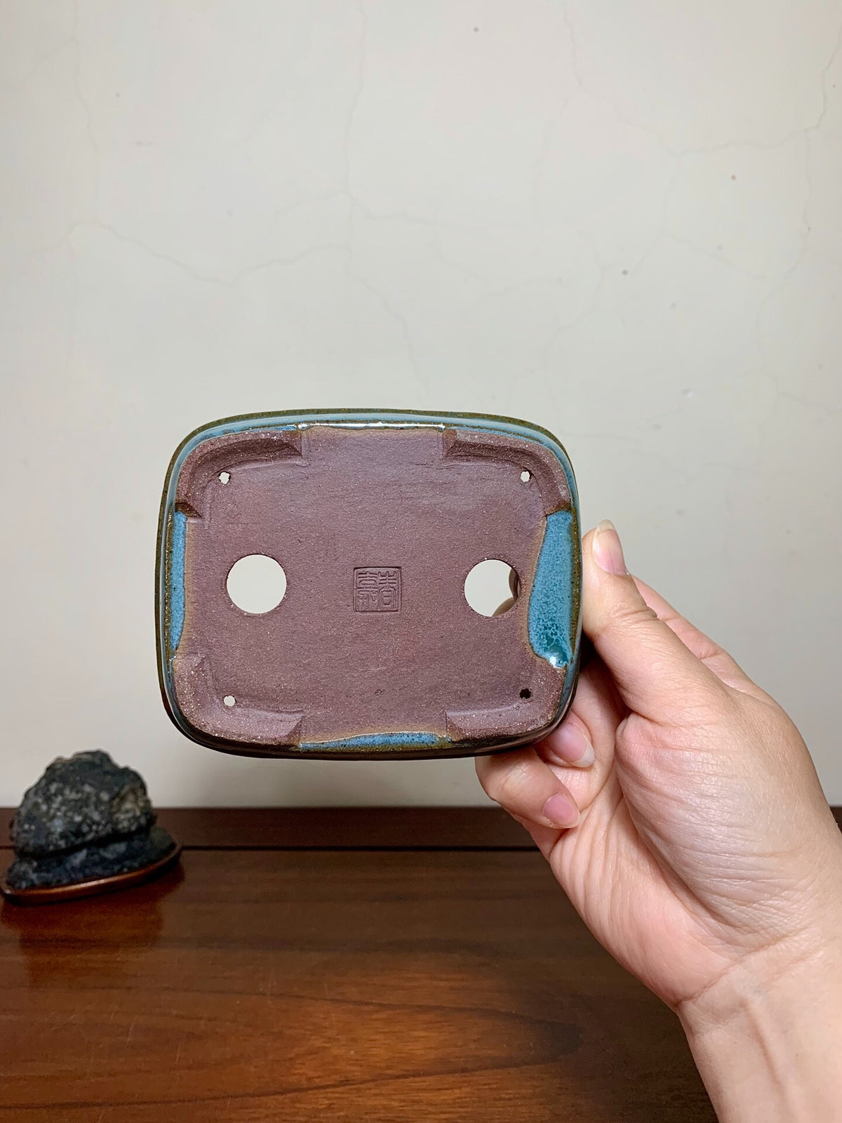Outer Rim Kiln-Transmuted Rectangular Japanese Pot by Shunaka