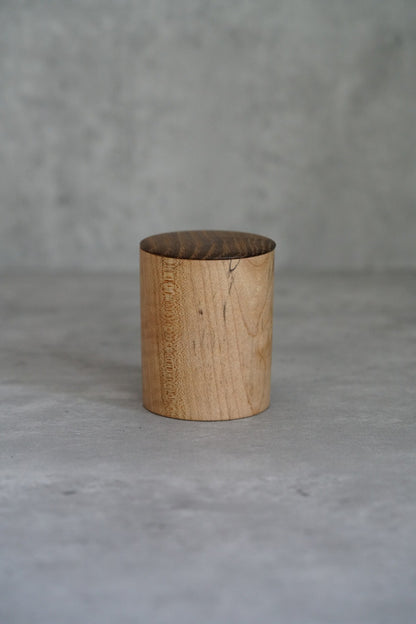 Japanese woodwork artist Tatsunori Sato lidded storage jar — 5.2 cm, 6.5 cm high