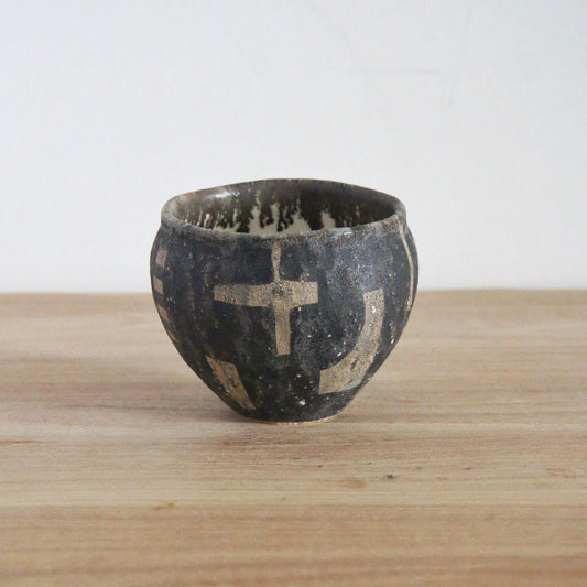 马川祐辅  咖啡杯 拉花杯 手握杯 汤吞  黑色十字