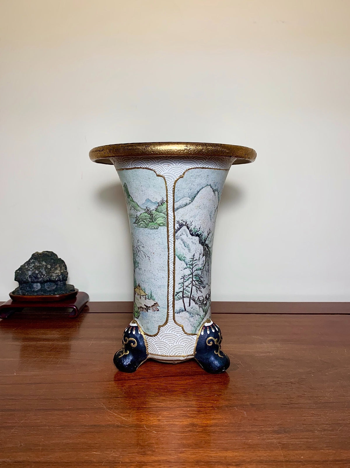 Qingshan with Painted Panels and Enamelled Landscape, Omoto Pot