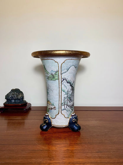 Qingshan with Painted Panels and Enamelled Landscape, Omoto Pot
