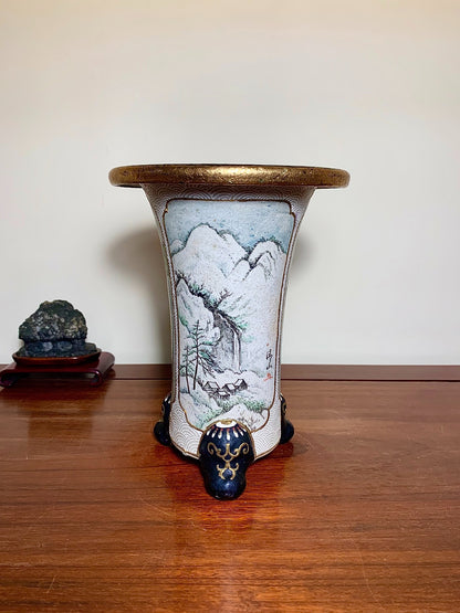 Qingshan with Painted Panels and Enamelled Landscape, Omoto Pot