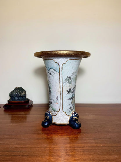 Qingshan with Painted Panels and Enamelled Landscape, Omoto Pot