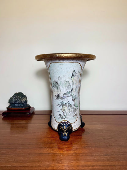 Qingshan with Painted Panels and Enamelled Landscape, Omoto Pot