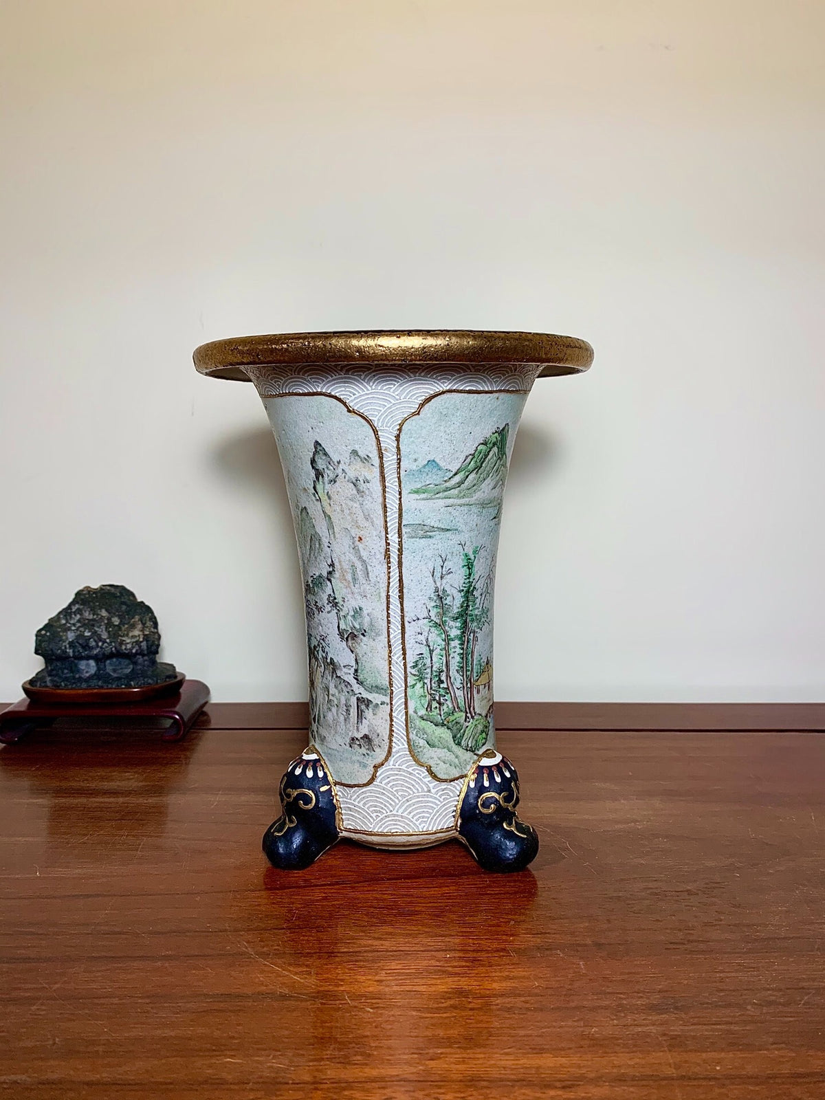 Qingshan with Painted Panels and Enamelled Landscape, Omoto Pot