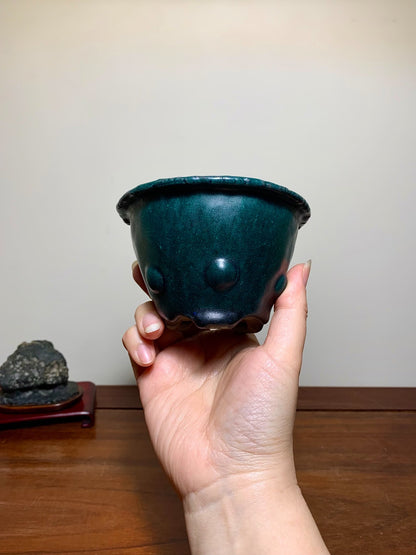 Ichi No Kura Ishishu Green Glaze Studded Hand-Pinched Round Pot