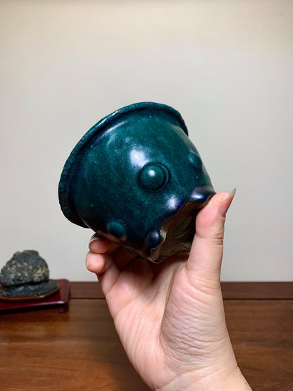 Ichi No Kura Ishishu Green Glaze Studded Hand-Pinched Round Pot