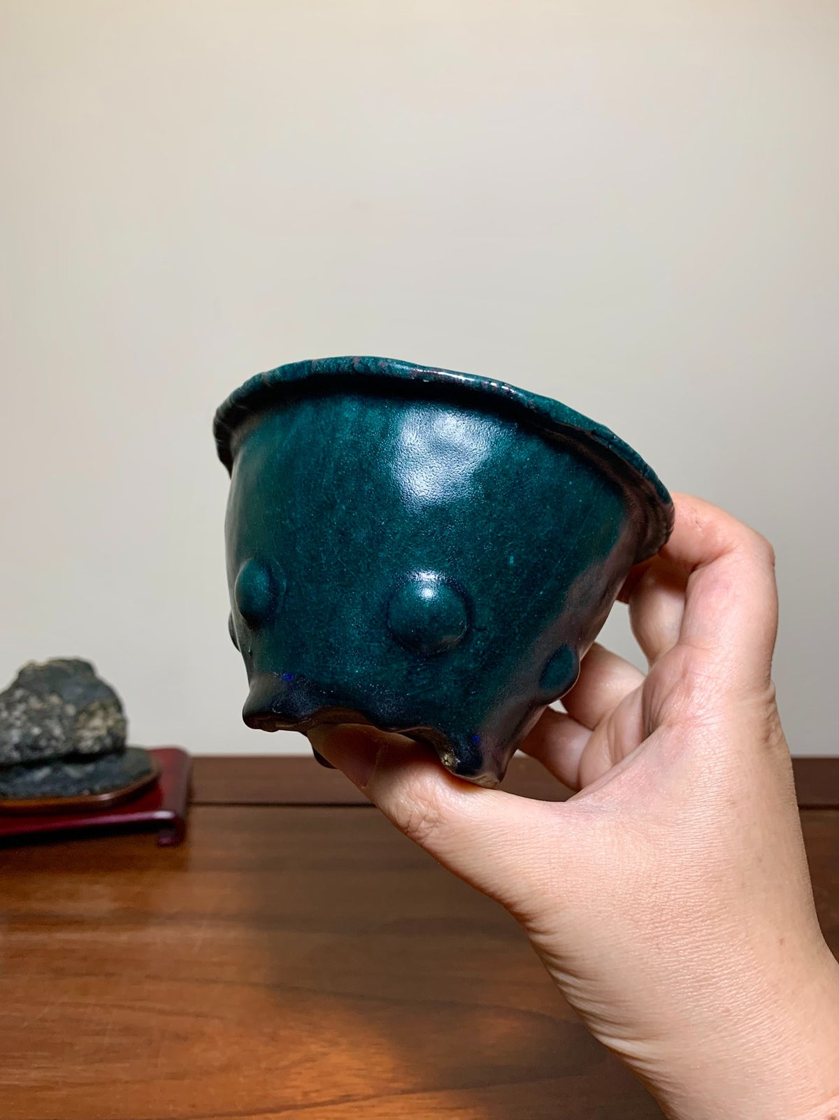 Ichi No Kura Ishishu Green Glaze Studded Hand-Pinched Round Pot