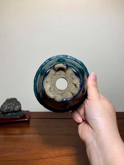 Ichi No Kura Ishishu Green Glaze Studded Hand-Pinched Round Pot