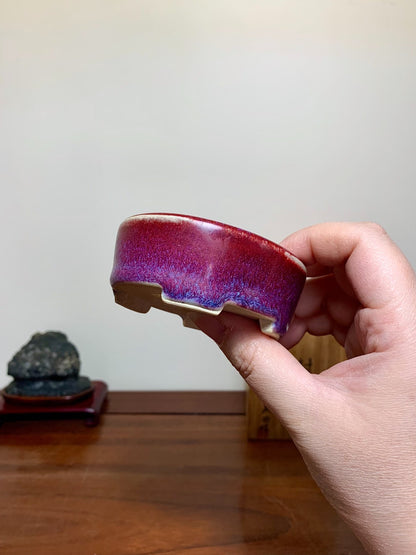 Horie Mikata Shinsha Copper-Red Glaze Kiln-Transmuted Oval Japanese Flower Pot