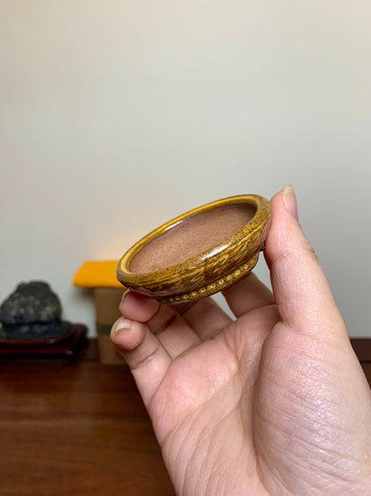 Yellow Glaze with Thunder Pattern Japanese Flower Pot by Rin Muyu