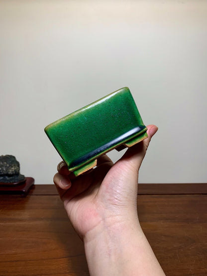 Cloth-Textured Glaze Lower Band Cut Feet Square Japanese Pot by Watanabe Kazuhiro
