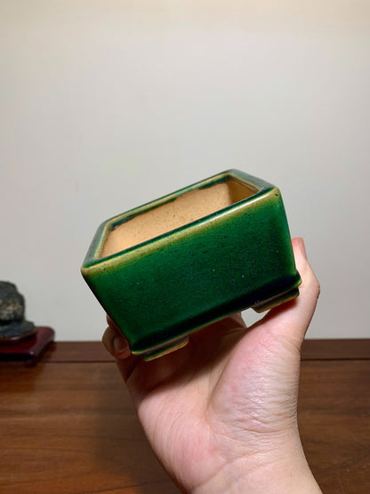 Cloth-Textured Glaze Lower Band Cut Feet Square Japanese Pot by Watanabe Kazuhiro