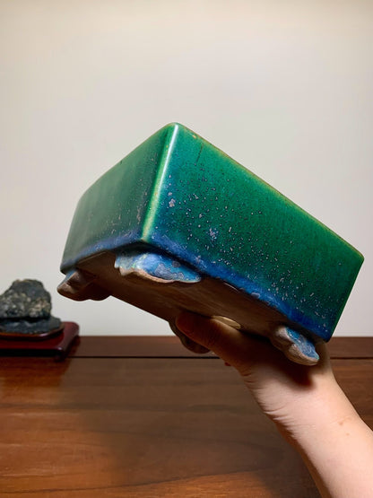 Cloth-Textured Glaze, Cloud Feet, Square Japanese Pot by Watanabe Kazuhiro