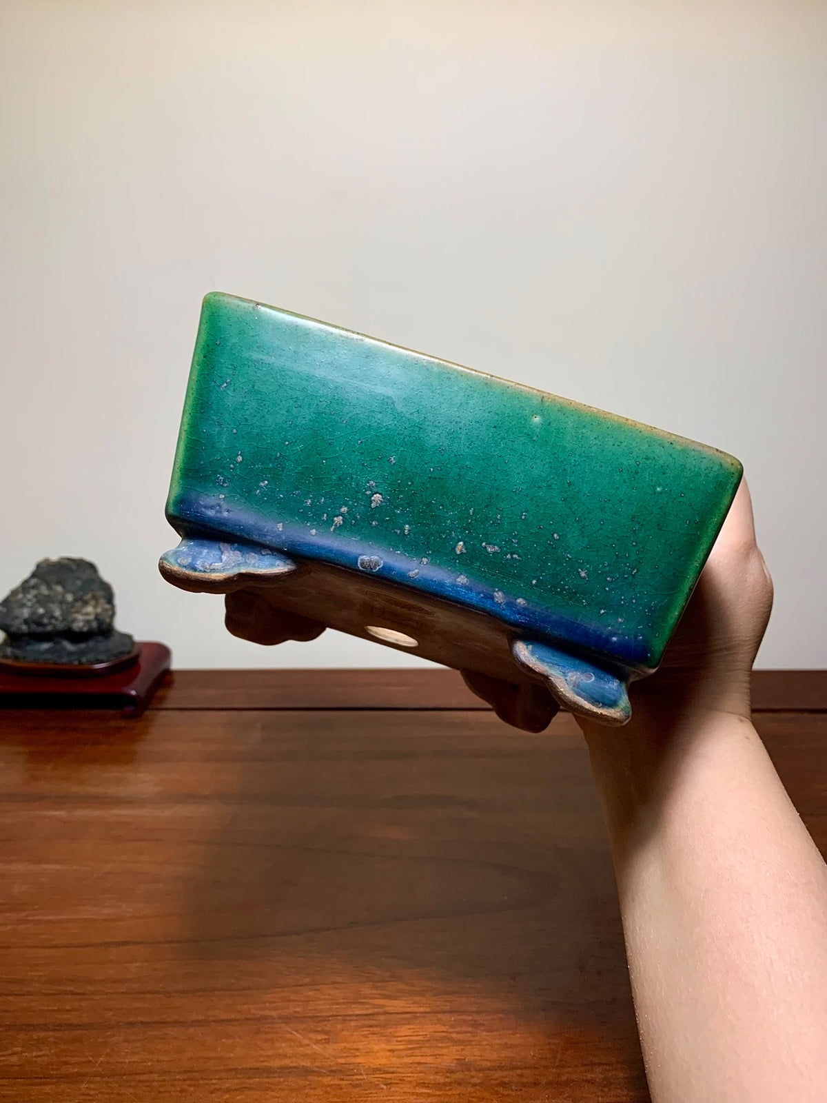 Cloth-Textured Glaze, Cloud Feet, Square Japanese Pot by Watanabe Kazuhiro