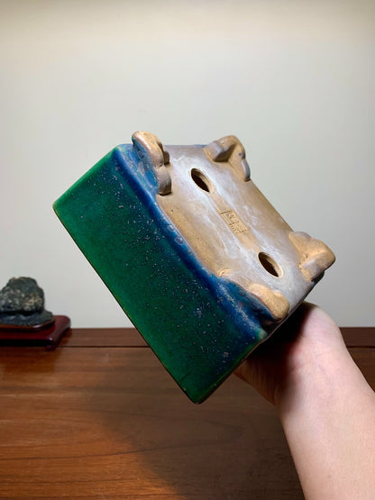 Cloth-Textured Glaze, Cloud Feet, Square Japanese Pot by Watanabe Kazuhiro