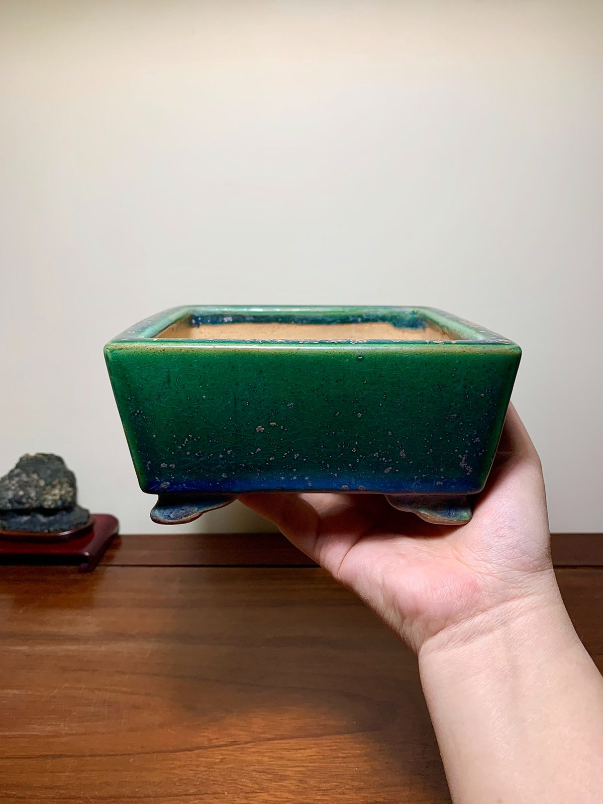 Cloth-Textured Glaze, Cloud Feet, Square Japanese Pot by Watanabe Kazuhiro
