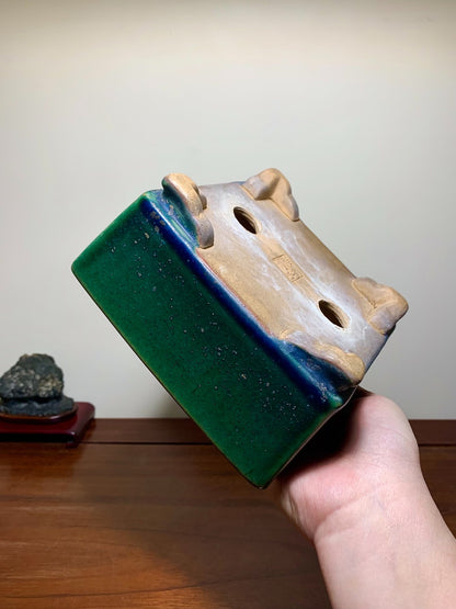 Cloth-Textured Glaze, Cloud Feet, Square Japanese Pot by Watanabe Kazuhiro