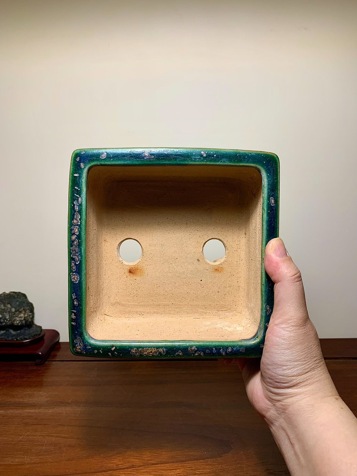 Cloth-Textured Glaze, Cloud Feet, Square Japanese Pot by Watanabe Kazuhiro