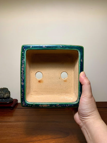 Cloth-Textured Glaze, Cloud Feet, Square Japanese Pot by Watanabe Kazuhiro