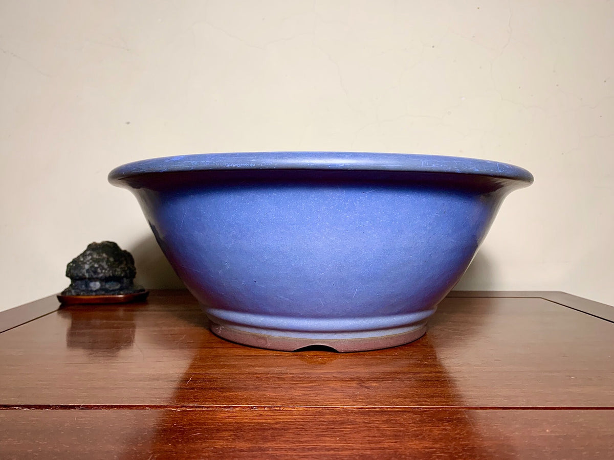Matsuizan Aki Blue Kinyo Glaze Outer Rim Large Conical Japanese Flower Pot