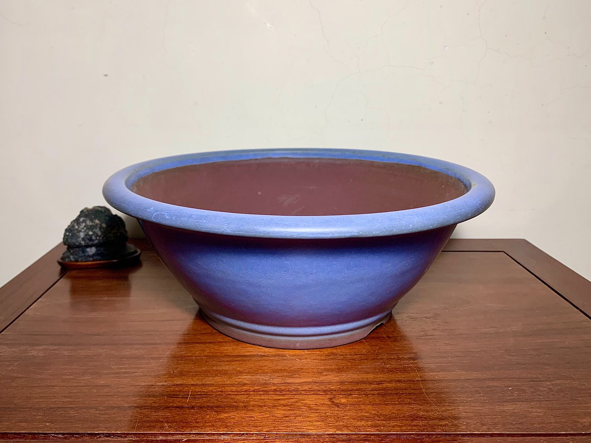 Matsuizan Aki Blue Kinyo Glaze Outer Rim Large Conical Japanese Flower Pot