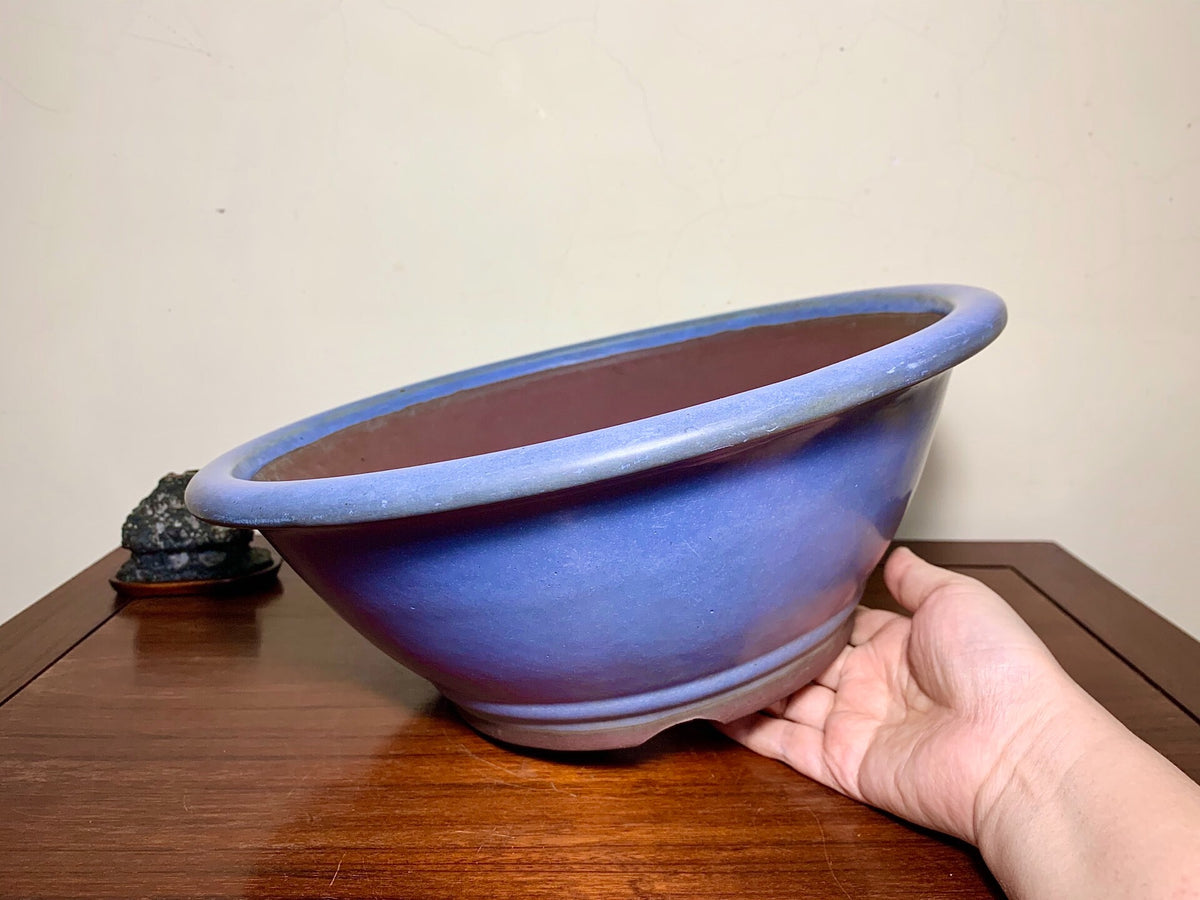 Matsuizan Aki Blue Kinyo Glaze Outer Rim Large Conical Japanese Flower Pot