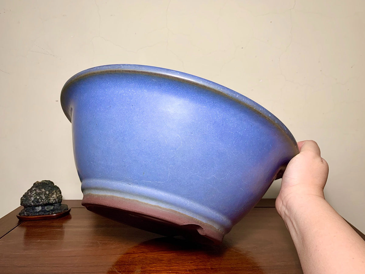 Matsuizan Aki Blue Kinyo Glaze Outer Rim Large Conical Japanese Flower Pot