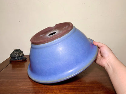 Matsuizan Aki Blue Kinyo Glaze Outer Rim Large Conical Japanese Flower Pot