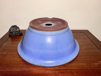Matsuizan Aki Blue Kinyo Glaze Outer Rim Large Conical Japanese Flower Pot