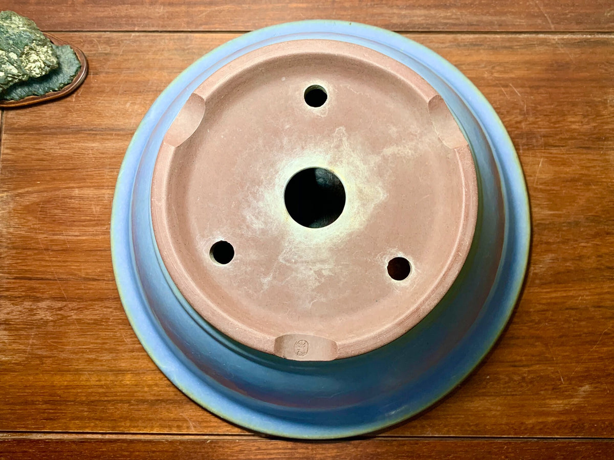 Matsuizan Aki Blue Kinyo Glaze Outer Rim Large Conical Japanese Flower Pot