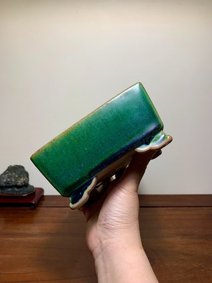 Cloth-Textured Glaze, Cloud Feet, Square Japanese Pot by Watanabe Kazuhiro