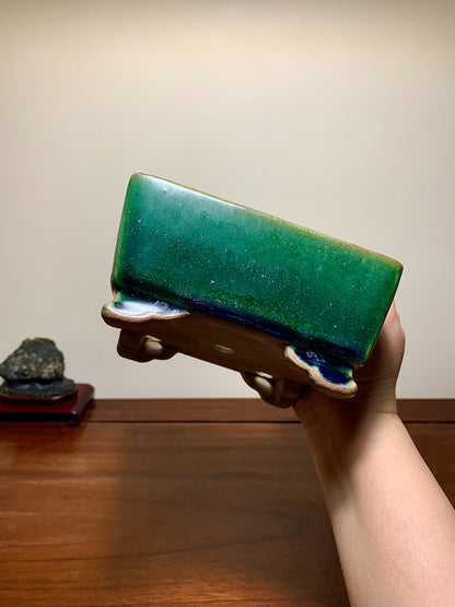 Cloth-Textured Glaze, Cloud Feet, Square Japanese Pot by Watanabe Kazuhiro