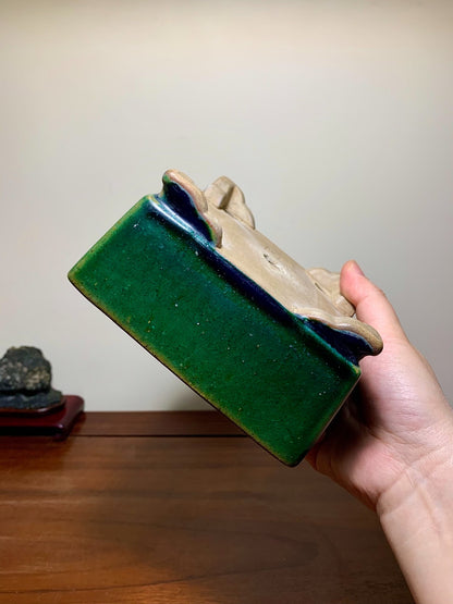 Cloth-Textured Glaze, Cloud Feet, Square Japanese Pot by Watanabe Kazuhiro