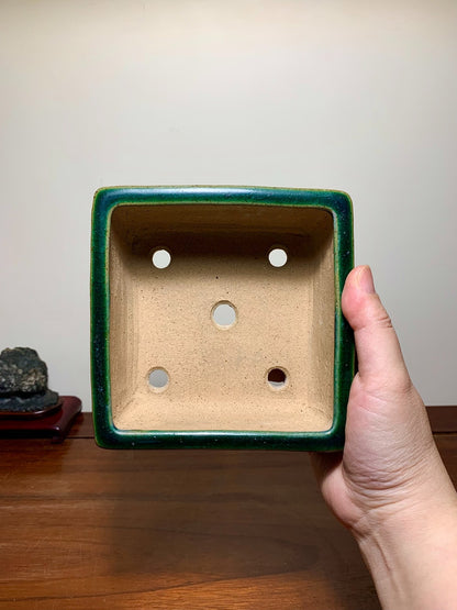Cloth-Textured Glaze, Cloud Feet, Square Japanese Pot by Watanabe Kazuhiro