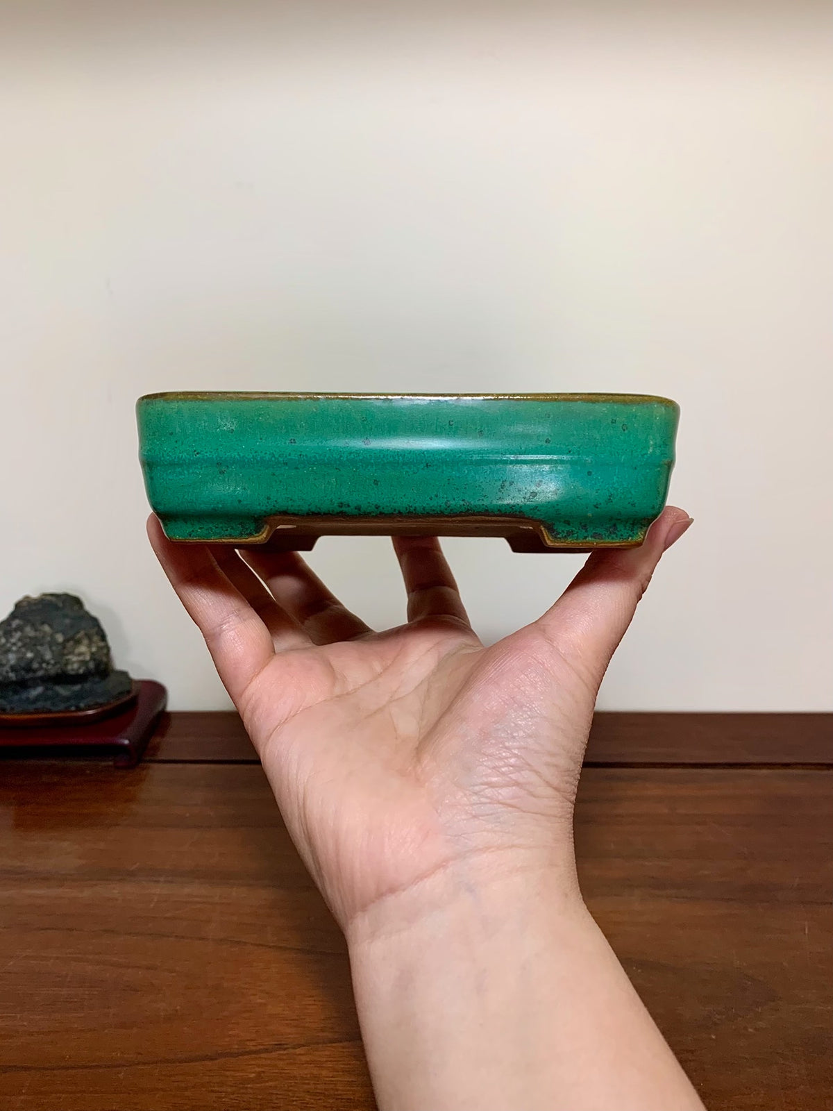 Cloth-Textured Glaze, Middle Band, Rectangular Maple Tree Pot by Yamafusa