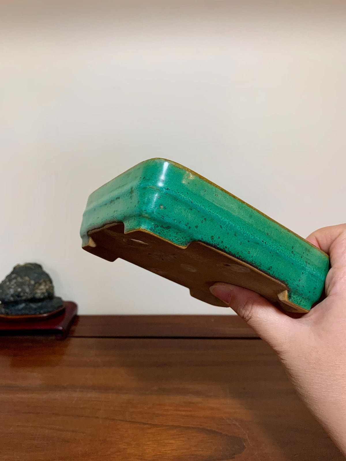 Cloth-Textured Glaze, Middle Band, Rectangular Maple Tree Pot by Yamafusa