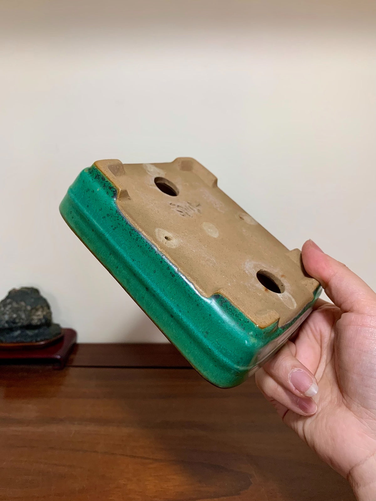 Cloth-Textured Glaze, Middle Band, Rectangular Maple Tree Pot by Yamafusa