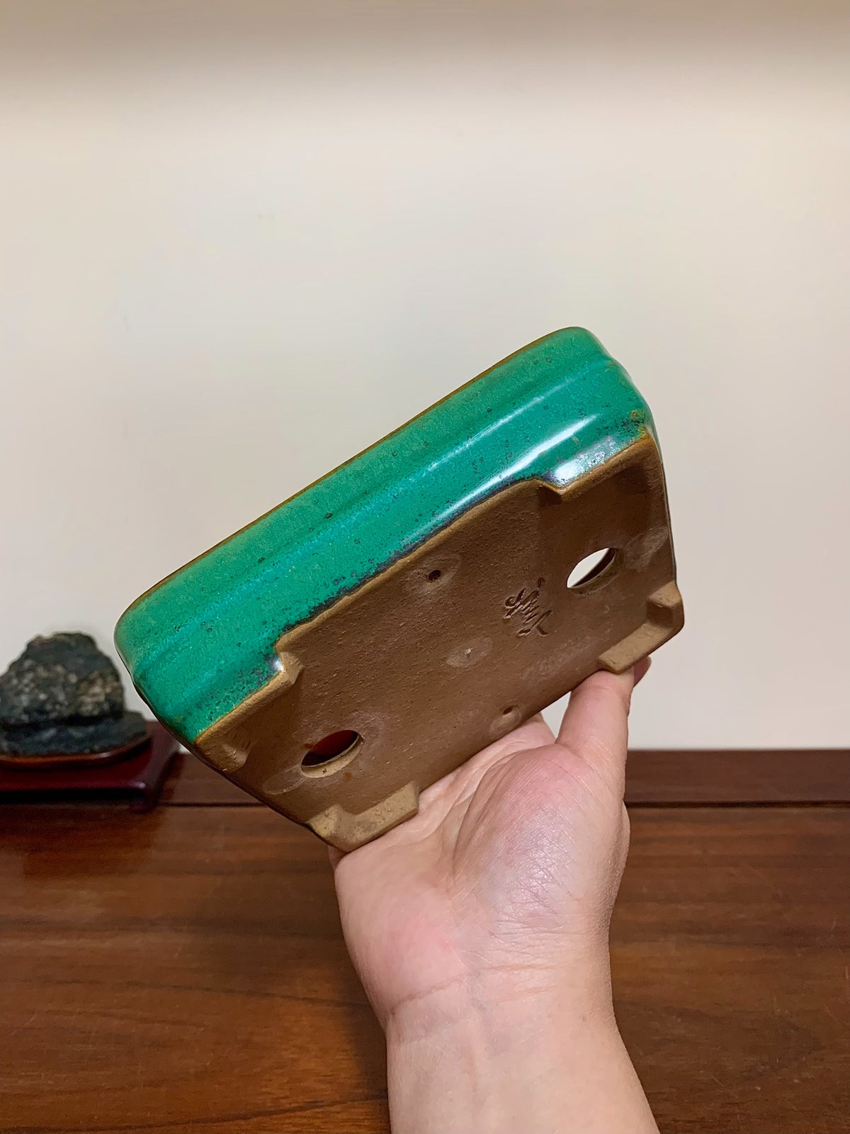 Cloth-Textured Glaze, Middle Band, Rectangular Maple Tree Pot by Yamafusa