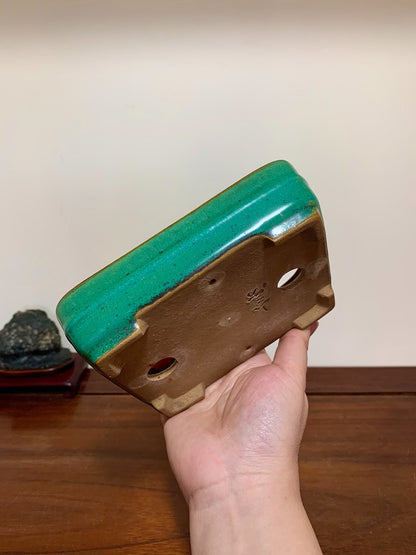 Cloth-Textured Glaze, Middle Band, Rectangular Maple Tree Pot by Yamafusa