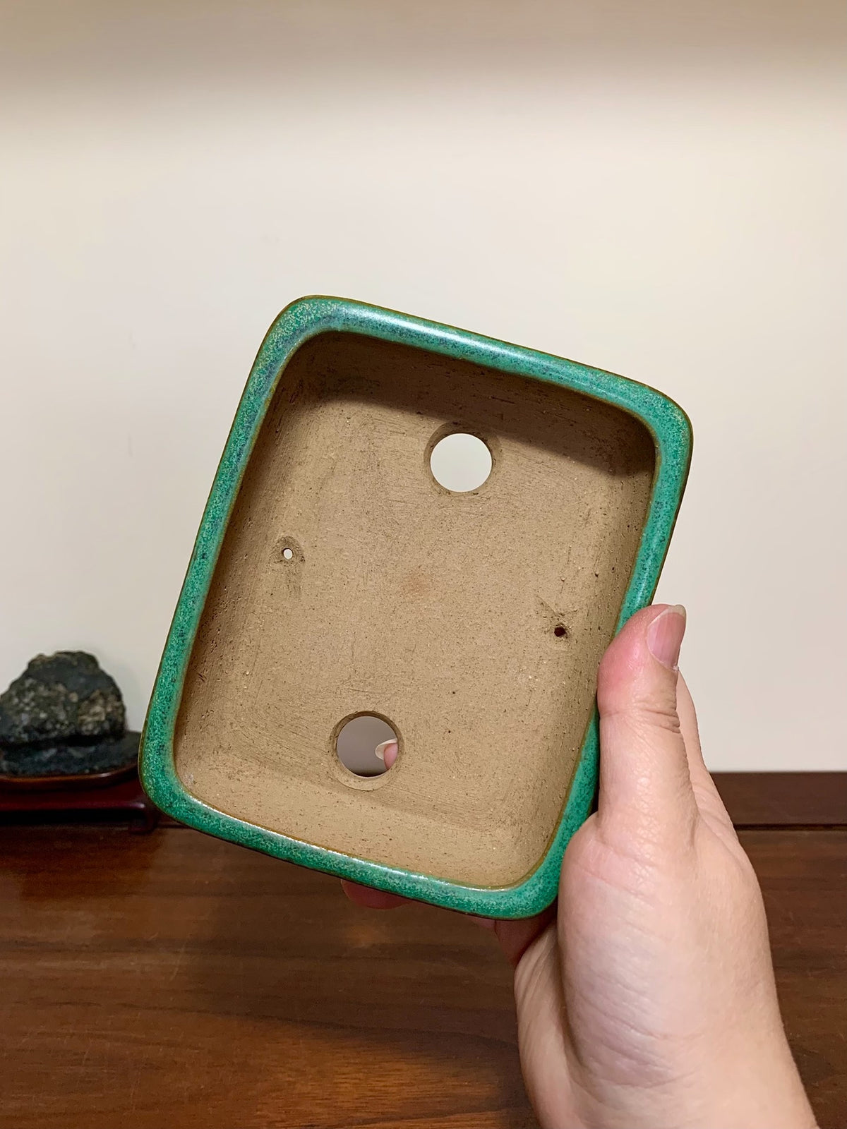 Cloth-Textured Glaze, Middle Band, Rectangular Maple Tree Pot by Yamafusa