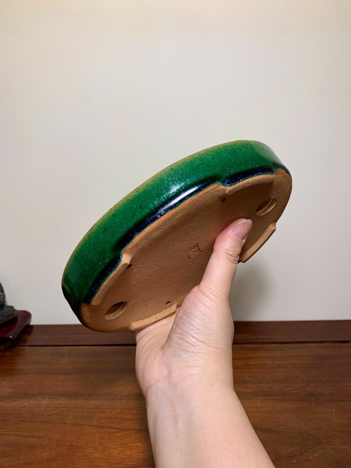 Cloth-Textured Glaze Oval Japanese Pot by Watanabe Kazuhiro
