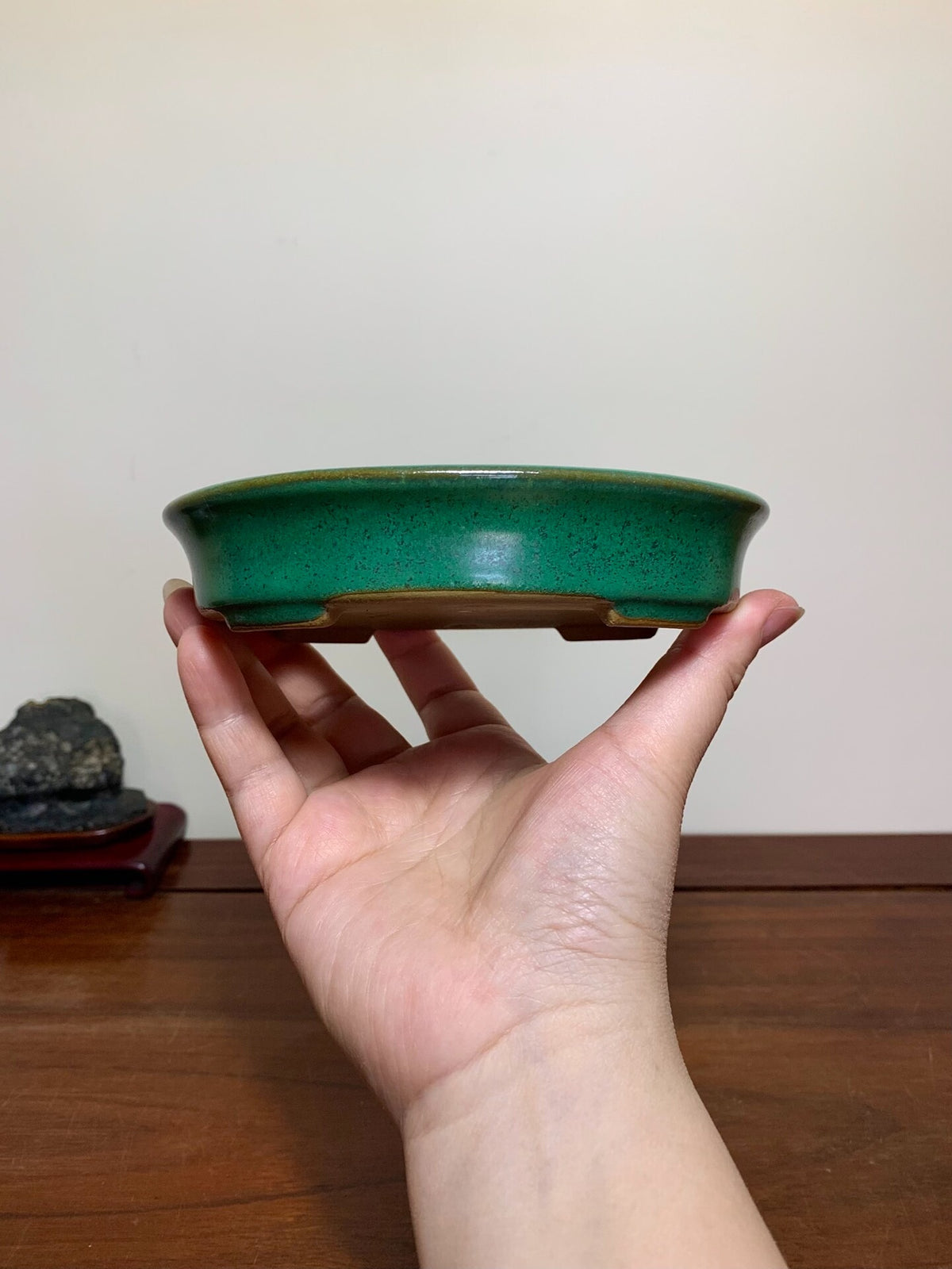 Cloth-Textured Glaze, Oval Outer Rim, Maple Tree Pot by Yamafusa