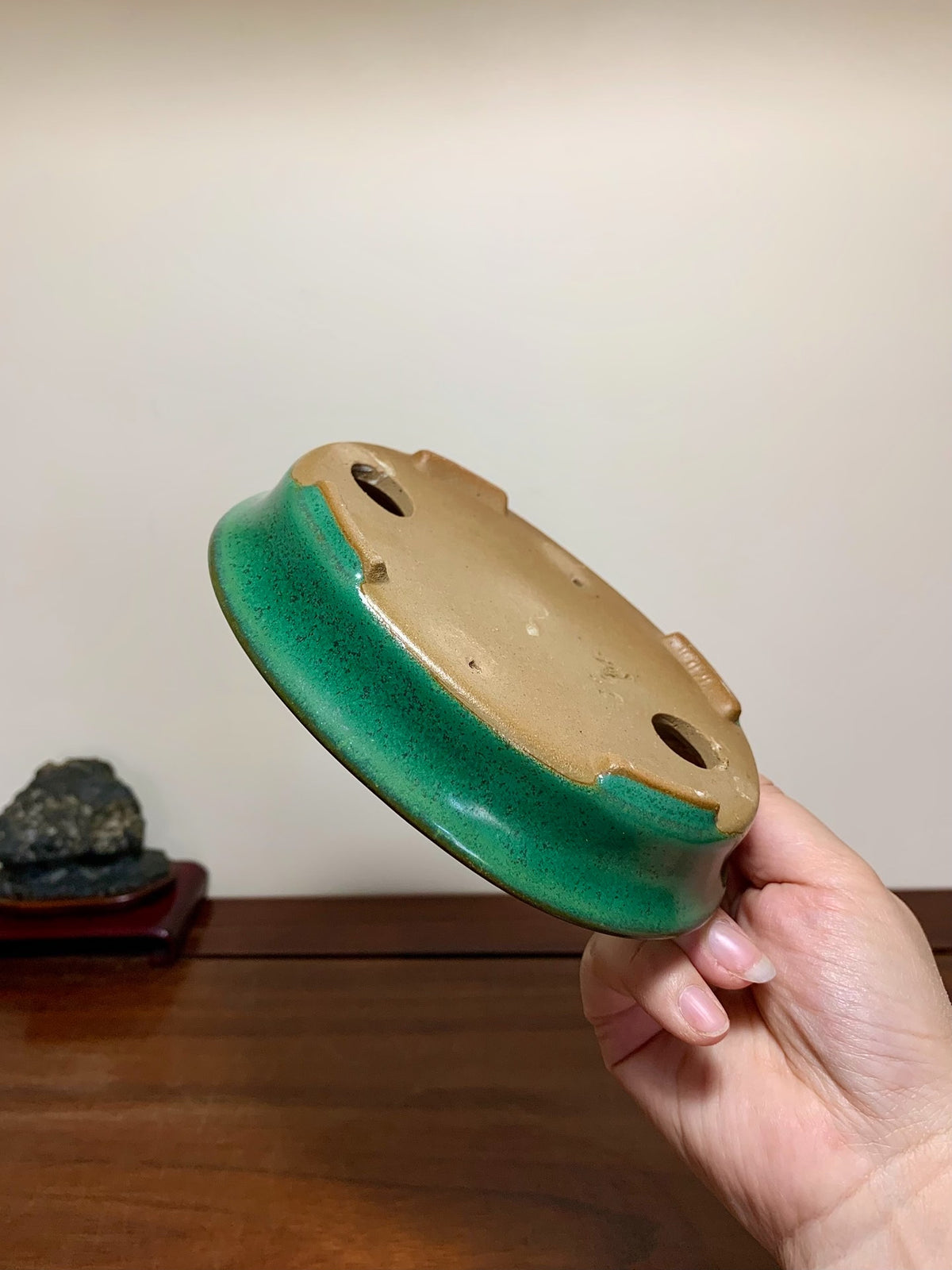 Cloth-Textured Glaze, Oval Outer Rim, Maple Tree Pot by Yamafusa